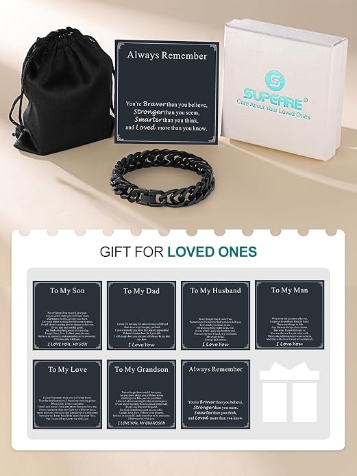 Supcare Unique Anniversary Birthday Valentines Fathers Day Stainless Steel Cuban Link Bracelets for Men Him, To My Man Dad Husband Love Always Remember Wrist Chain Bracelet Jewelry Gifts