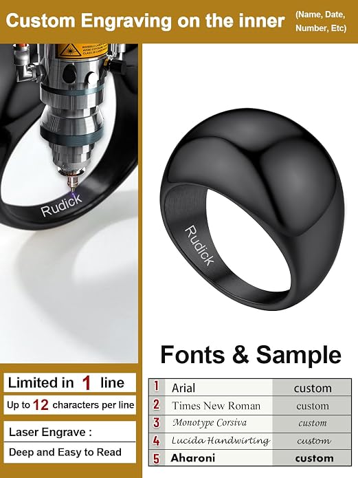 GOLDCHIC JEWELRY Chunky Dome Ring for Women, Stainless Steel Bold Stacking Croissant Statement Ring For Men (Size 7-12, Custom)