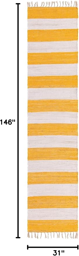 Unique Loom Chindi Rag Collection Area Rug - Striped (2' 7" x 12' 2" Runner, Yellow and Ivory)