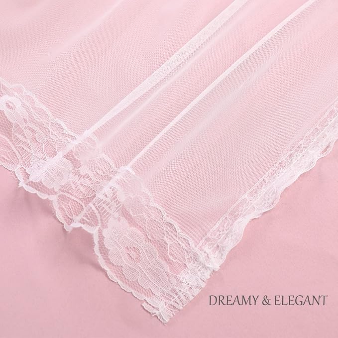 Blackout Sheer Curtains Set - Double Layers Stylish Mix & Match Elegance White Crushed Voile x Blackout Curtains with Tie-Backs for Nursery Bedroom, 52 by 108 inches, Light Pink, 2 PCs