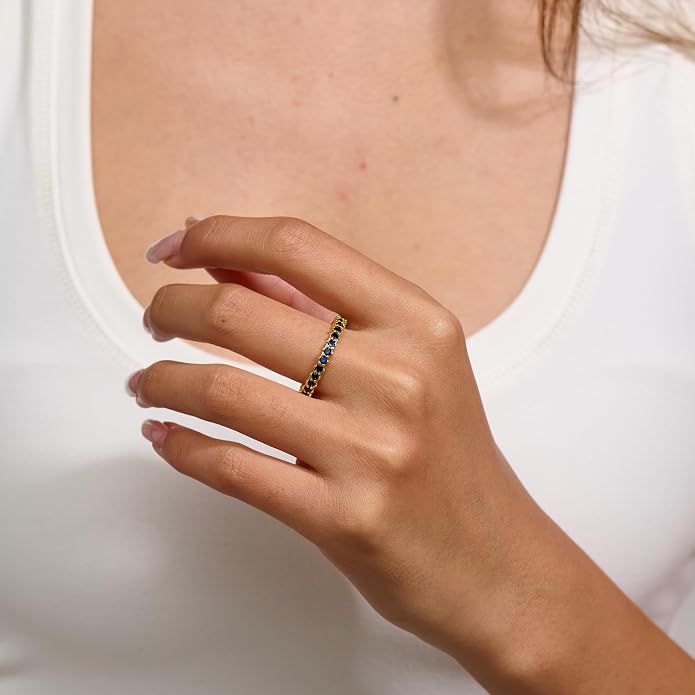 14K Gold Plated Birthstone Rings For Women, Dainty Cubic Zirconia Stackable Rings Unique For Her Birthday Mothers Daughter Bridesmaid Wedding Jewelry Gifts