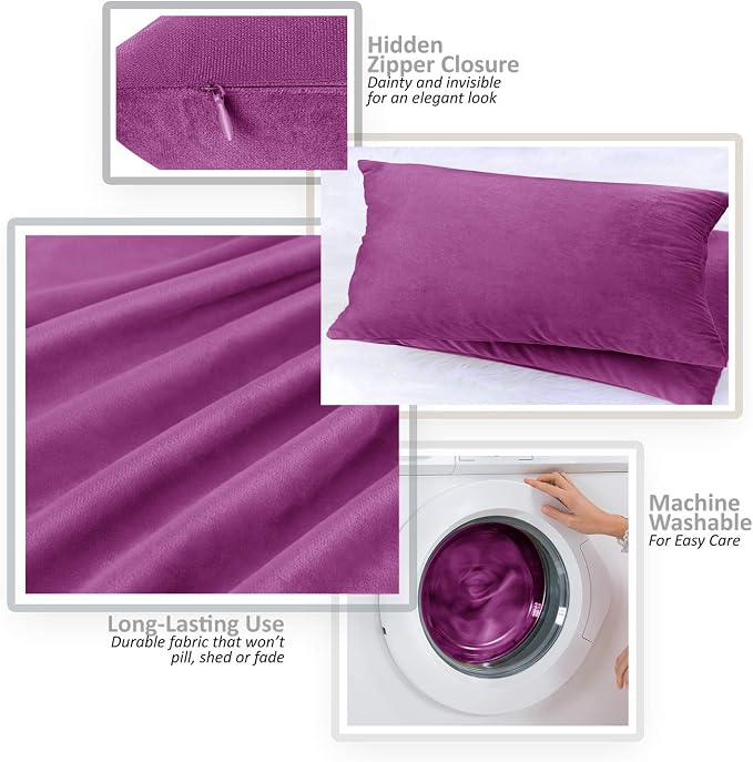 Nestl Throw Pillow Covers, Cozy Velvet Decorative Pillow Covers 12 x 20 Inches, Soft Solid Couch Pillow Covers for Sofa, Bed and Car, Set of 2 - Orchid Purple