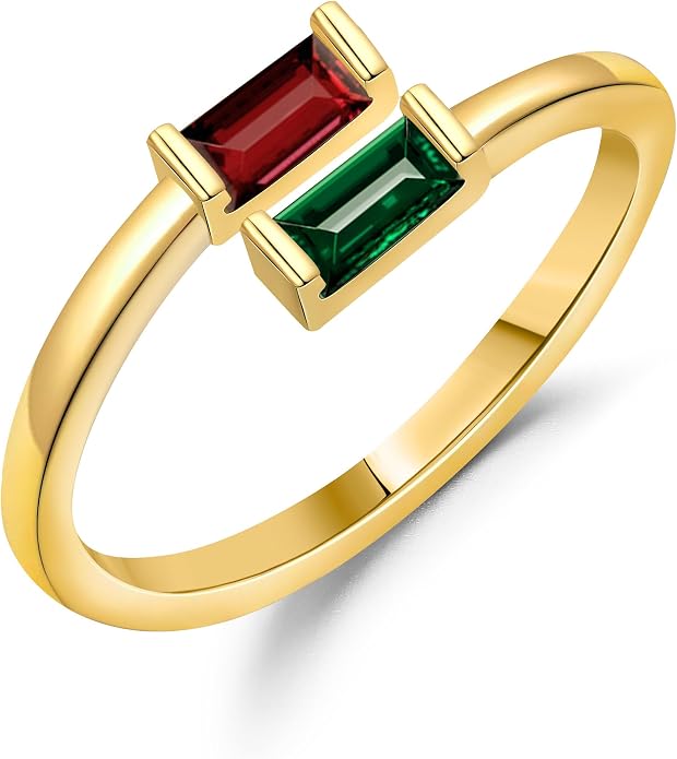 JSJOY Birthstone Rings for Women Dainty Emerald Blue Ring Birthday Gifts for Mom Her Gemstones CZ Ring for Teens Gold Rings That Don't Tarnish Adjustable Ring Jewelry Gifts