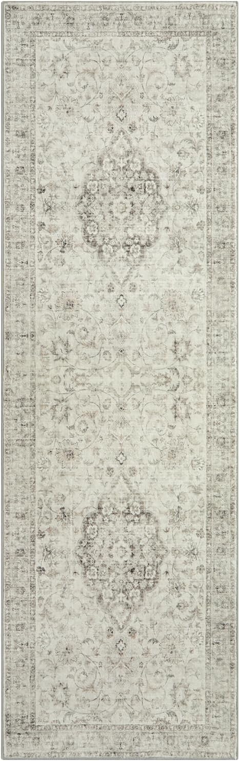 LIVEBOX Washable 2.5x8 Runner Rugs for Entryway Bathroom, Boho Kitchen Floor Mats Long Rug Runners for Hallways Non Slip, Farmhouse Low-Pile Carpet Runners for Laundry Room, Taupe