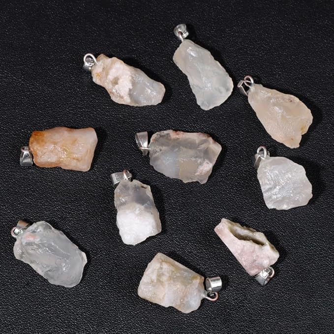 10pcs Irregular Raw Natural Pink Aventurine Rock Stone Pendant Healing Crystal Chakra Gemstone Charm for Jewelry Making DIY Necklace Earrings Accessories Reiki