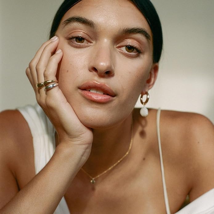 NOKMIT Chunky Dome Rings for Women Dainty 14K Gold Silver Tone Cute Bold Dome Statement Ring Thick Minimalist Thumb Band High Polished Smooth Comfort Fit Size 5-10