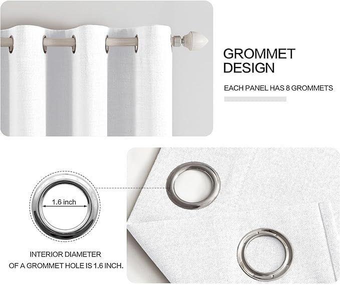 MIULEE Linen Textured Curtains for Bedroom Solid 100% Blackout Thermal Insulated Bright White Grommet Room Darkening Curtains & Drapes Luxury Decor for Living Room 52 x 63 Inch (2 Panels)