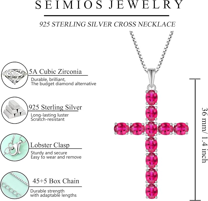 925 Sterling Silver Cross Necklace for Women Men Christian Jesus Faith Birthstone Cross Crucifix Pendant Necklaces