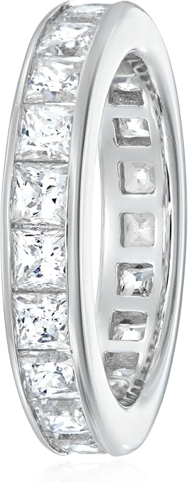 Amazon Essentials Platinum-Plated Sterling Silver Infinite Elements Cubic Zirconia Channel Princess-Cut All-Around Band Ring