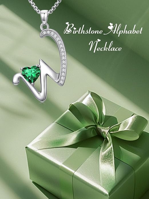 Birthday Gifts for Women Alphabet A to Z Initial Birthstone Pendant Necklaces for Women - 18k White Gold Plated Personalized Name Jewelry Anniversary Graduation Gifts for Wife Her Daughter Girlfriend(with Gift Box)