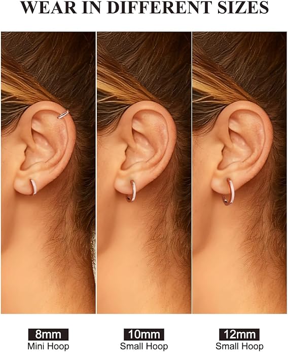 SILVERCUTE 925 Sterling Silver Huggie Hoop Earrings for Women,Hypoallergenic Small Hoop Earrings Lightweight Silver/14K Gold Hoops Cartilage Earrings for Women,8/10/12mm