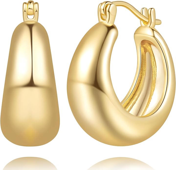 Cossa Gold Earrings for Women Tapered Design 14K Gold Hoop Earrings for Women Chunky Classic and Contemporary Style Statement Dome Chunky Hoop Earring for Womens Hypoallergenic 20/25mm