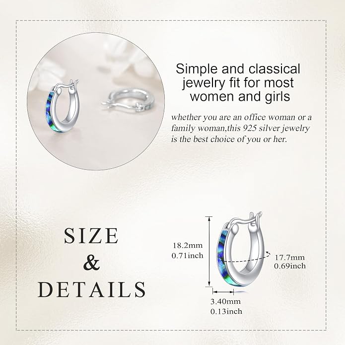 Moonstone/Pink Opal/Blue/Abalone Hoop Earrings for Women Sterling Silver Small Hoop Earrings Teardrop Huggie Earrings Jewelry Gifts
