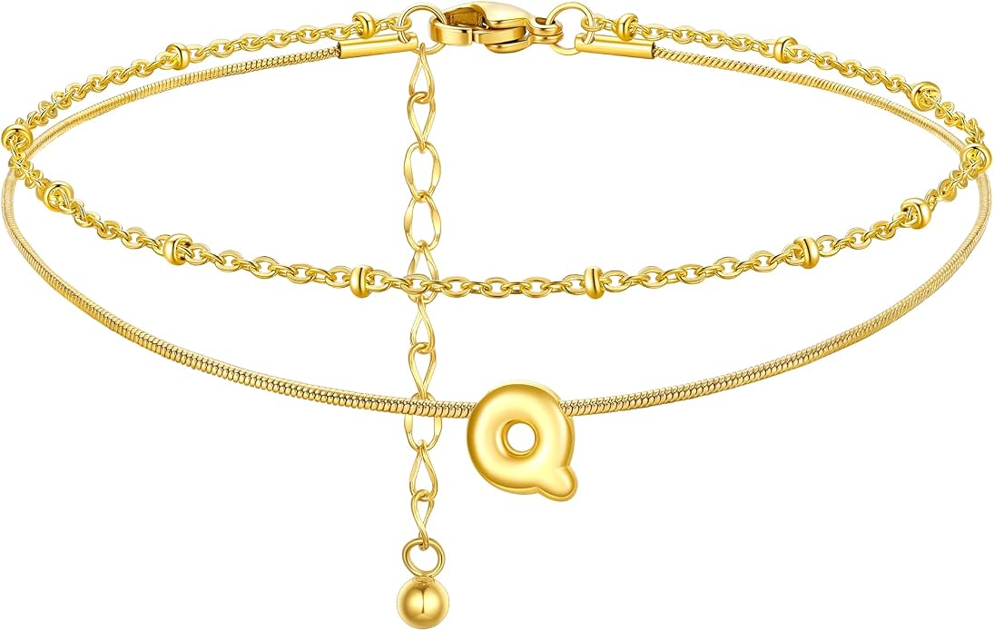 ChainsProMax Initial Ankle Bracelets for Women, Waterproof Anklets Bracelet Adjustable Summer Beach Women Foot Jewelry, Stainless Steel/Gold Plated-Send Gift Box/Letter A-Z