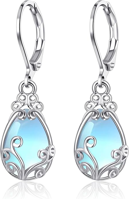 Larimar/Star/Dragonfly/Sunflower/Moonstone/Black Onyx Earrings for Women Leverback Dangle Earrings Hypoallergenic Jewelry for Women