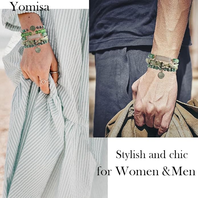 Yomisa 5PCS 6PCS Natural Boho Beaded Bracelets/Bangle for Women Men,Healing Turquoise Jasper Agate Crystal Gemstone Stone Chakra Multilayer Wrap Bohemian Handmade Jewelry Beads Stretch Bracelet Set