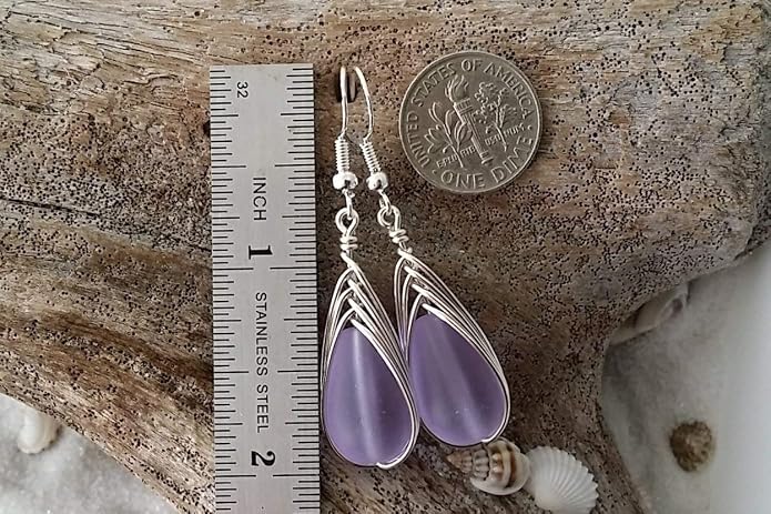 Handmade Sea Glass Earrings, Hawaiian Jewelry, Wire Braided Earrings Teardrop Earrings, Beach Jewelry Sea Glass Jewelry For Women Birthday Gift