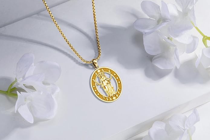 Hecate Wiccan Triple Moon Goddess Necklace Tetragrammaton Nudo De Bruja Plata 925 Original Sterling Silver Cat Moon Pendant Hekate Witch Necklace Amulet Witchy Jewelry Gifts for Women Men