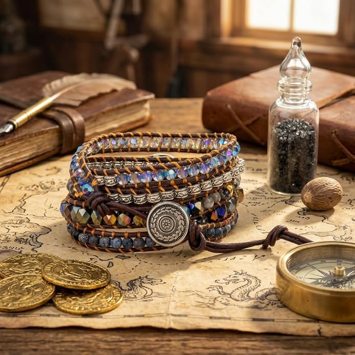YGLINE Boho Handmade Wrap Leather Tube Crystal Stone Bracelet for Women