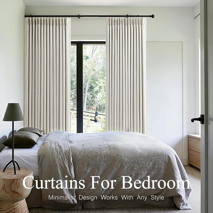 Pinch Pleated Curtains 100% Blackout Linen Curtains 90 Inches Long for Bedroom Living Room, Natural Memory Trained Thermal Insulated Room Darkening Window Pleat Drapes with Hooks, 2 Panels, 40"Wx90"L