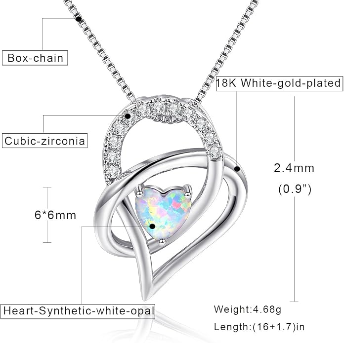 VOLUKA Created Opal/Amethyst/Mystic Topaz Pendant Necklace for Women,18K White/Rose Gold Plated Chain Wedding Engagement Jewelry Gift