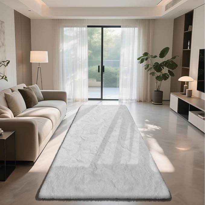 Soft Runner Rugs for Bedroom, White 3x7 Area Rugs Fluffy Rug Shag Area Rug Carpet, Bedside Rug for Living Room Bedroom Room Home Decor
