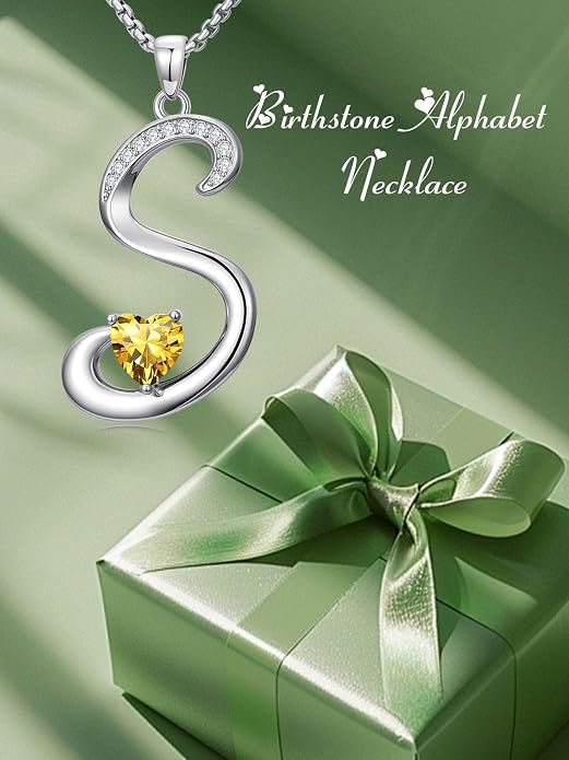 Birthday Gifts for Women Alphabet A to Z Initial Birthstone Pendant Necklaces for Women - 18k White Gold Plated Personalized Name Jewelry Anniversary Graduation Gifts for Wife Her Daughter Girlfriend(with Gift Box)