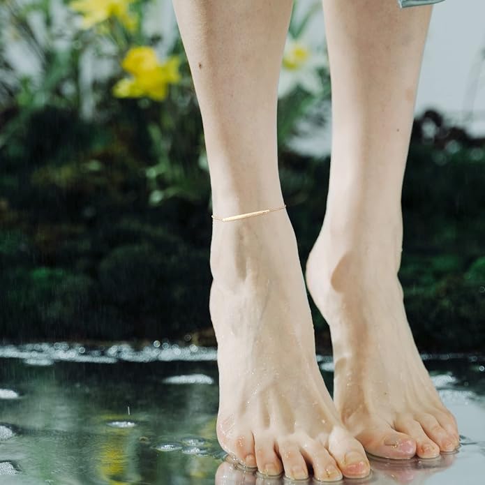 MEVECCO Anklet for Women Gold Chain 14K Gold Plated Dainty Boho Beach Summer Simple Foot Jewelry Ankle Bracelet