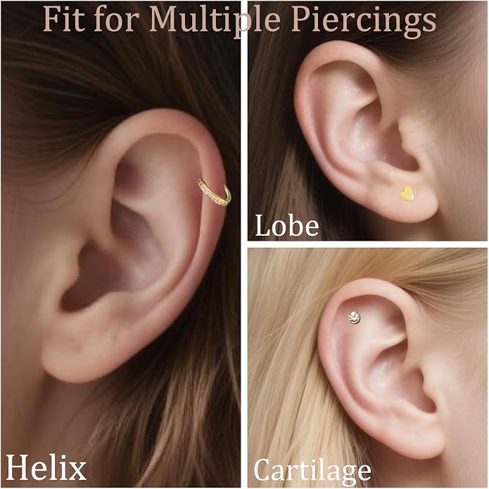 Hypoallergenic 20G 6mm Flat Back Stud Earrings & 18G 8mm/10mm Small Hoop Earrings Set for Women, 12 Pairs Stainless Steel Cartilage Earrings for Multiple Piercings