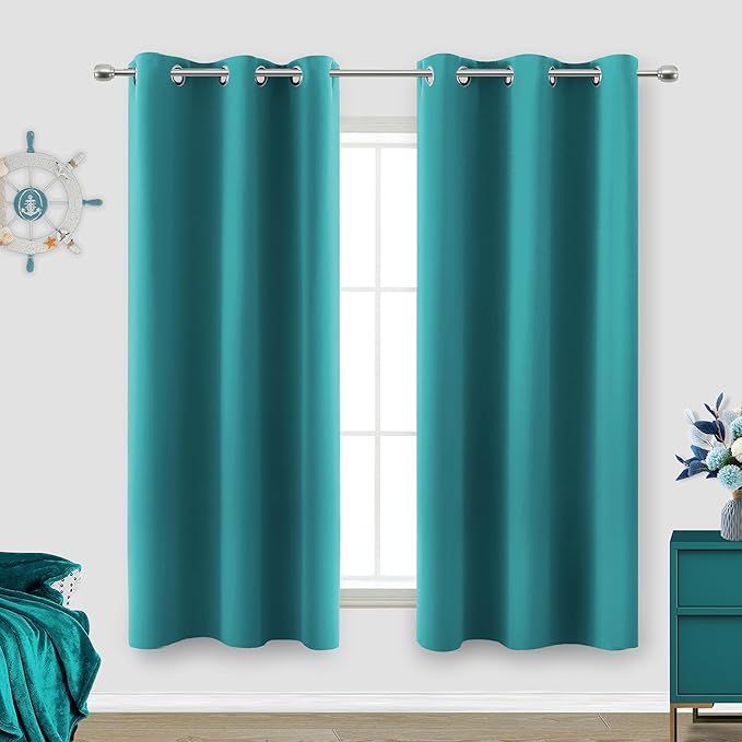 KOUFALL Teal Blackout Insulated Thermal Window Curtain Panels for Bedroom with Grommet 42 by 54 Inch Length