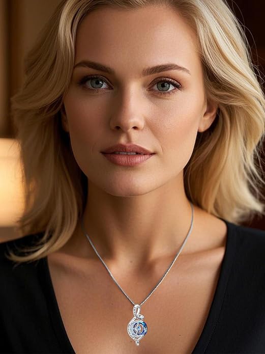OCJ Birthstone Necklace for Women 925 Sterling Silver Moon and Star Pendant Infinity Celtic Moon Crystal Jewelry Anniversary Birthday Christmas Gift for Her Wife Girlfriend Mom Daughter