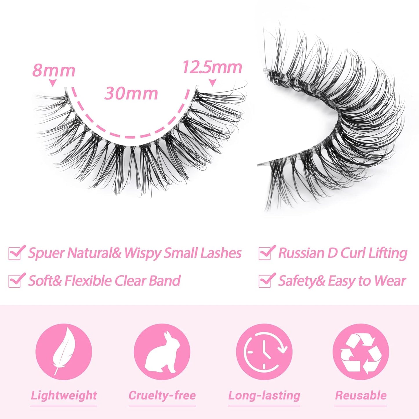 JIMIRE Lashes Natural Look Clear Band Demi-Wispies Short False Eyelashes Fluffy 3D Cat Eye 13MM Strip Lashes 7 Pairs Pack