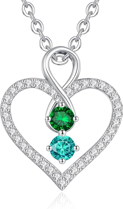 LOUISA SECRET Double Birthstone Necklaces for Women, 925 Sterling Silver Infinity Love Heart Pendant Necklace for Her, Birthday Anniversary Valentine's Day, Christmas, Wedding, Graduation Gift for Her, Personalized Gifts, Jewelry Gifts for Wife Mom Gir...