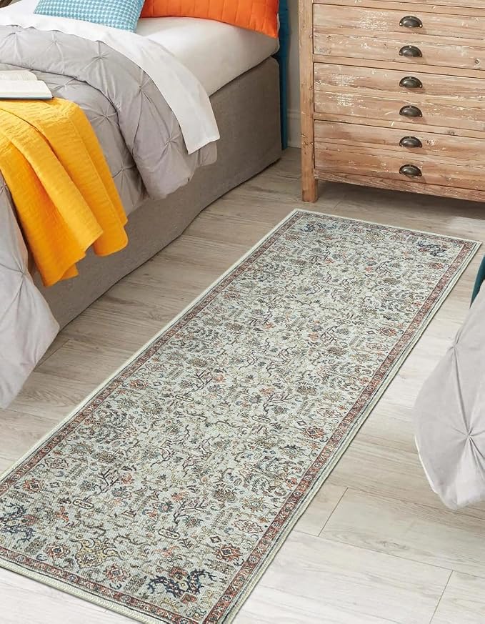 Keen Home Design 30"x84" Rug - Machine Washable Runner Rug with Non-Slip Backing, Ideal for Hallway, Entryway, Kitchen, Laundry Room - Vintage, Easy Clean, Durable, Low Pile Rug - (2'6" x 7')
