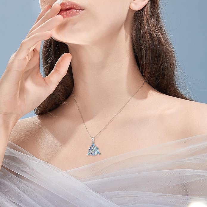 YFN Triple Moon Goddess Necklace Sterling Silver Pentagram Pentacle Opal Pendant necklace Pagan Wiccan Magic Amulet Tree of Life Jewelry for Women Men 18"