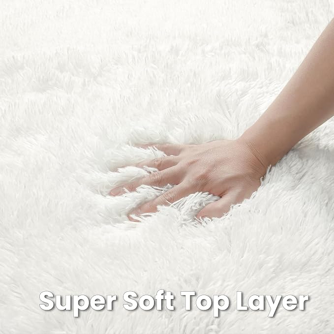 White Round Fluffy Rug 6ft,Soft Bedroom Circle Rugs Mats for Kids Girls Nursery Room,Washable Plush Shaggy Indoor Non Slip Rug for Bedside Living Room Bedroom Circular Carpet,Home Decor Aesthetic