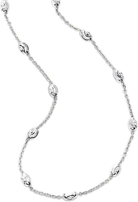 Verona Jewelers Sterling Silver Station Oval Bead Necklace for Women Teen Girls- 925 Station Necklace, 925 Silver Jewelry, Sterling Silver Necklace 10-36 Inch, Silver, Gold, Rose Gold