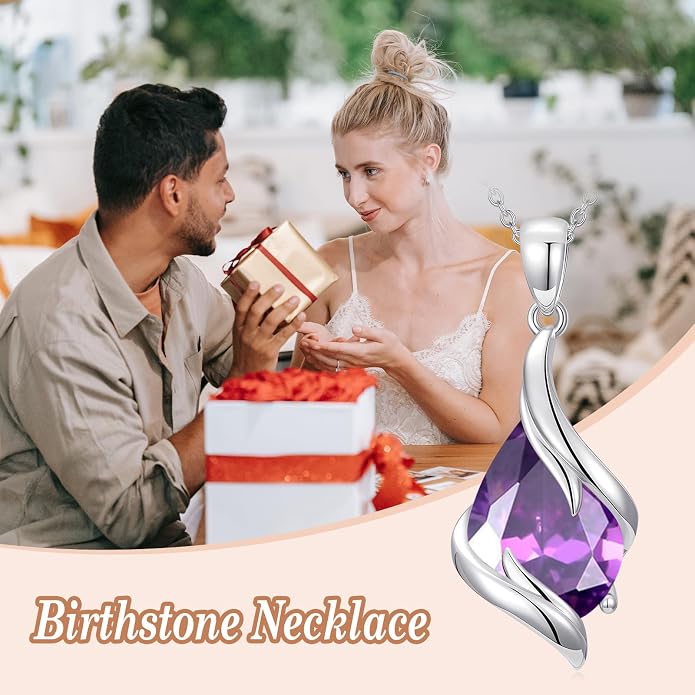 HPQQ Birthstone Necklace for Women 925 Sterling Silver Teardrop Pendant Fine Jewelry Birthday Mothers Day Gifts for Women Mom Her