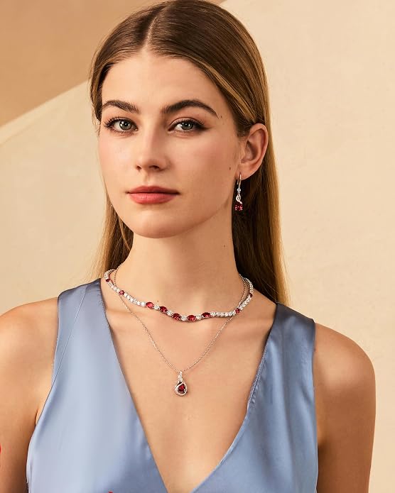 FANCIME TimelessTie Birthstone Necklace for Women White Gold Plated Sterling Silver Ribbon Design Jewelry Knot Pendant Fine Jewelry Gemstone Anniversary Birthday Graduation Mothers Day Gifts for Women Wife Mother Her