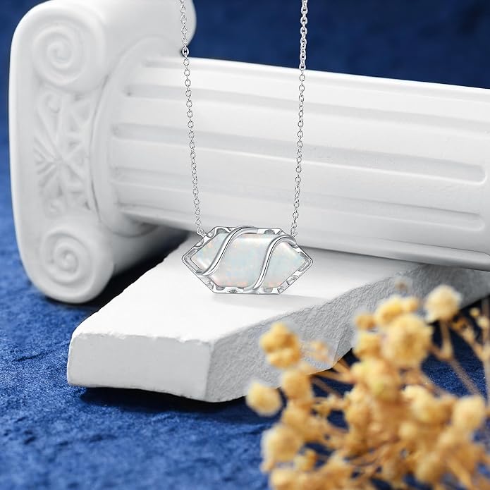 HPQQ Teardrop Necklace 925 Sterling Silver Filigree Gemstone Pendant Necklace Fine Jewelry Birthday Mother's Day Gifts for Women Her Mom