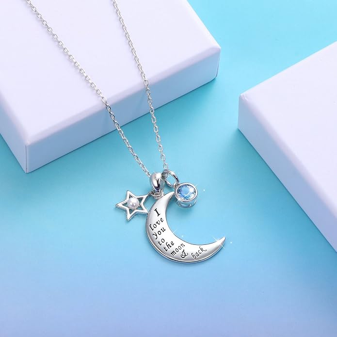 S925 Sterling Silver Cat Panda Bear Moon Pendant Necklace I love You To The Moon and Back Jewelry Gift
