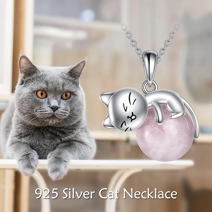 Cat Necklace Sterling Silver Cat Zircon Pendant Gothic Jewelry for Women Animal Lovers Gifts