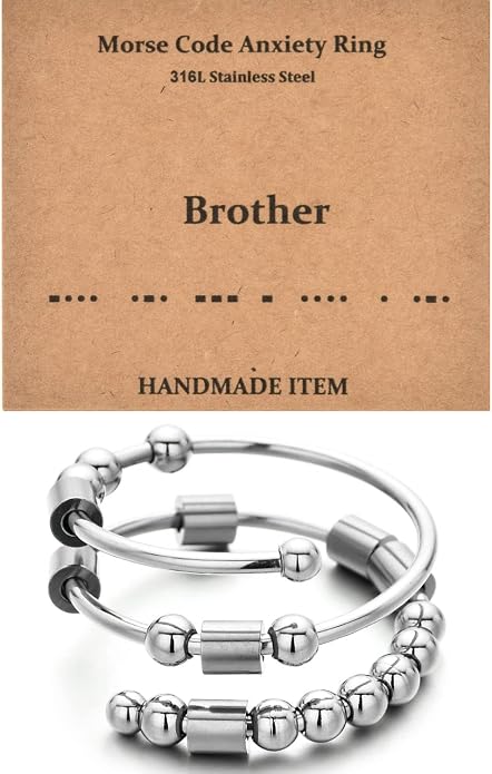 Morse Code Rings for Women, Stainless Steel Spinner Ring Fidget Rings for Anxiety Ring Morse Code Rings Inspirational Gifts Jewelry Women Birthday Graduation Gifts for Best Friends