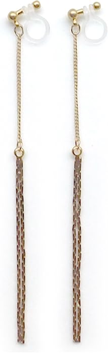 Comfortable Stick Invisible Clip On Earrings Gold Dangle Long Waved Threader Bar Clip-On Non Pierced Earrings Silver For Women,…