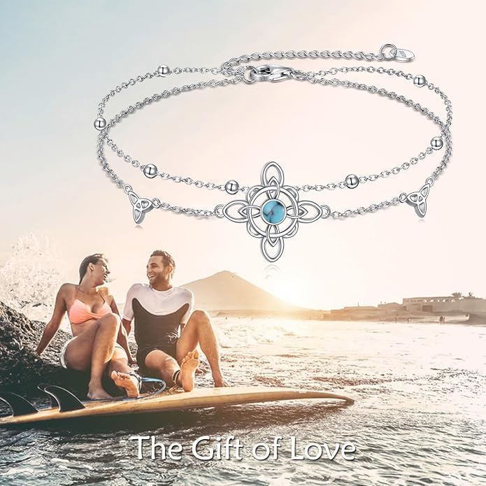 VONALA Witches Knot/Compass/Dragonfly/Clover Bracelet Sterling Silver Adjustable Charm Bracelet Summer Beach Foot Chain Jewelry for Women Gifts