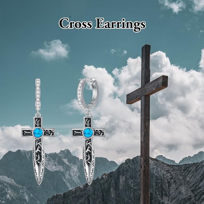 PELOVNY Abalone/Turquoise/Black Onyx/Lapis Lazuli/Axolotl/Bee/Dragonfly/Sun/Cross/Sword/Wolf/Map/Golf Earrings S925 Sterling Silver Dangle Earring Teardrop Jewelry for Women Birthday Christmas Gifts
