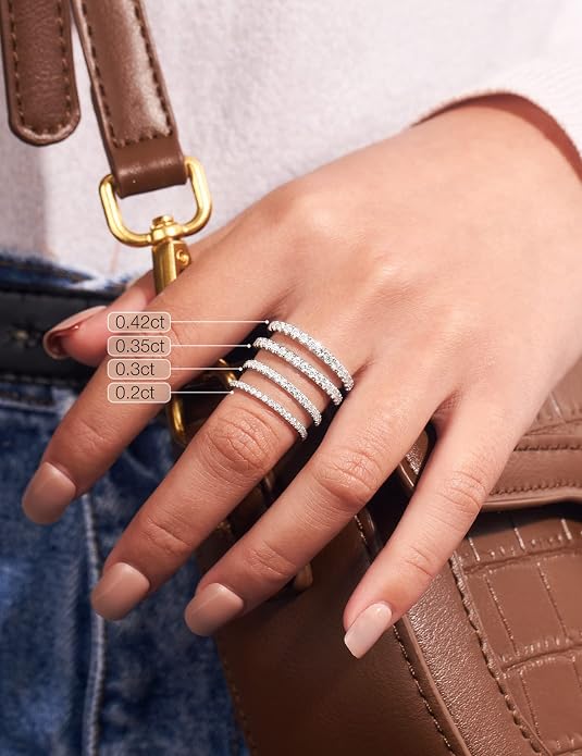 IMOLOVE Moissanite Wedding Band Wedding Rings for Women 925 Sterling Silver Rings with 18K White Gold Plated Eternity Stackable Engagement Ring Anniversary Band Size 3-12