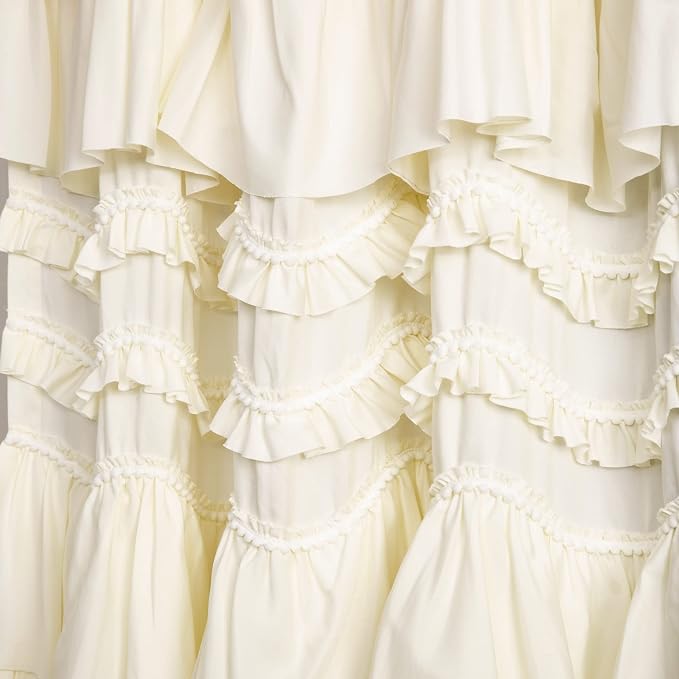 Lush Decor Kemmy Light Filtering Window Curtain Panel Single 52" W x 63" L Ivory - Drapes - Ruffled Curtains for Bedroom - Cream Curtains - Coquette Decor