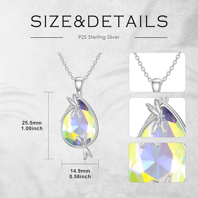 ROMANTICWORK Clover/AA/Ankh/Sun/Compass Necklace Sterling Silver Moss Agate Turquoise Butterfly/Dragonfly/Bee Pendant Jewellery Christmas Birthday Gifts for Women