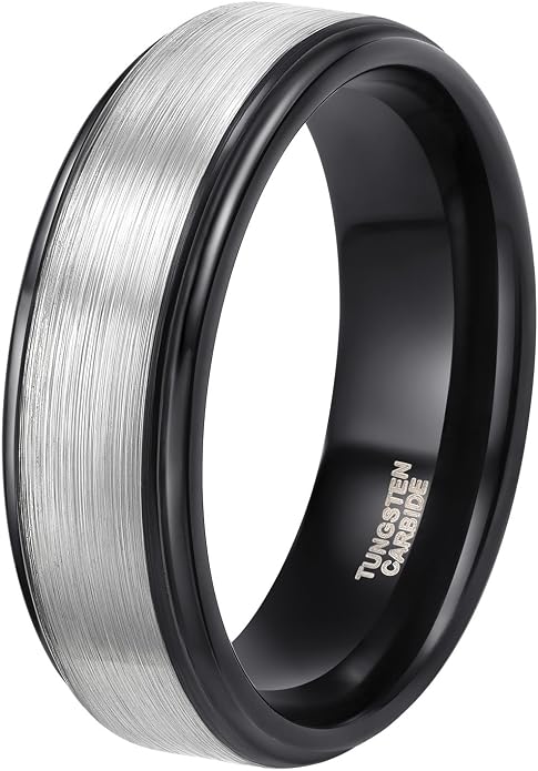 TRUMIUM 4mm 6mm 8mm Tungsten Rings for Men Women Silver Blue Rose Gold Plated Black Tungsten Wedding Band Matte Brushed Finish Comfort Fit Size 4-15